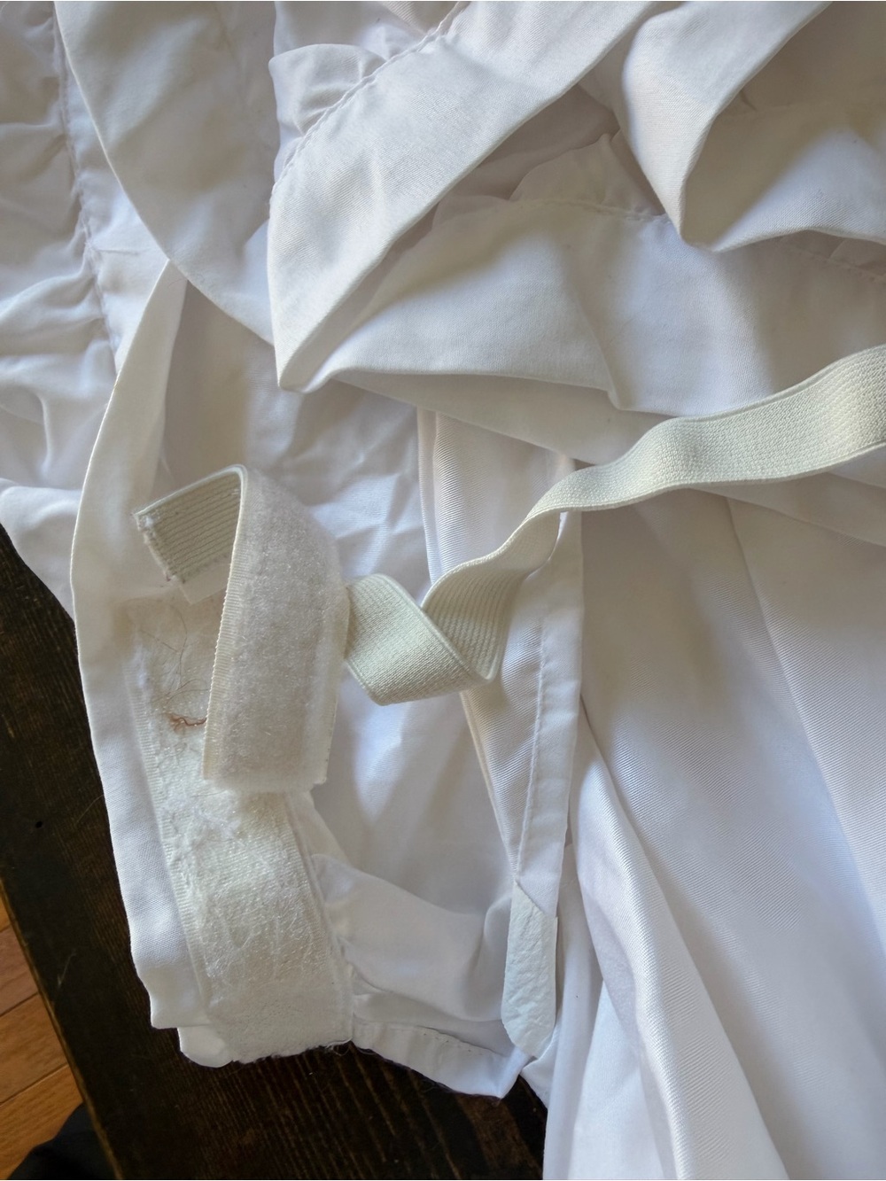 White Fitted Bed Skirt with Elastic Straps